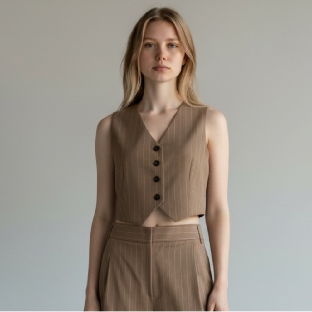 💜 Zara Brown & Cream Adjustable Pinstripe Vest | Size: XL